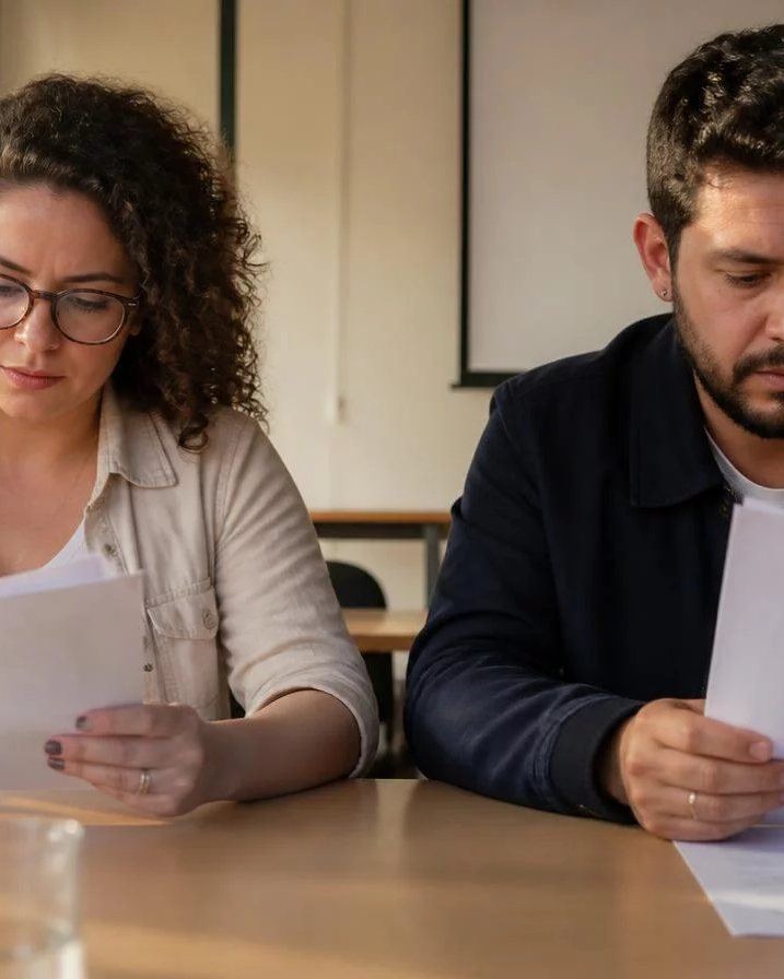 Grupo sentado numa sala clara enquanto uma pessoa defende um ponto de vista